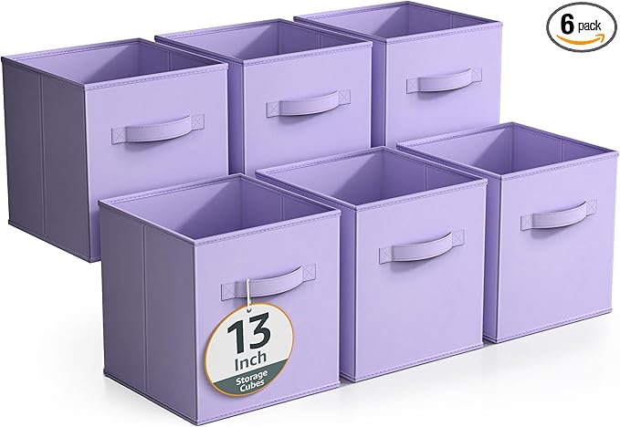 Sorbus Fabric Storage Cubes - 6 Foldable Storage Bins for Organizing Pantry, Cubbies, Toy Box - Clothes Storage & Closet Organizer - 13 Inch Collapsible Cube Baskets for Shelves with Handle