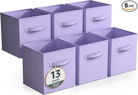 Sorbus Fabric Storage Cubes - 6 Foldable Storage Bins for Organizing Pantry, Cubbies, Toy Box - Clothes Storage & Closet Organizer - 13 Inch Collapsible Cube Baskets for Shelves with Handle