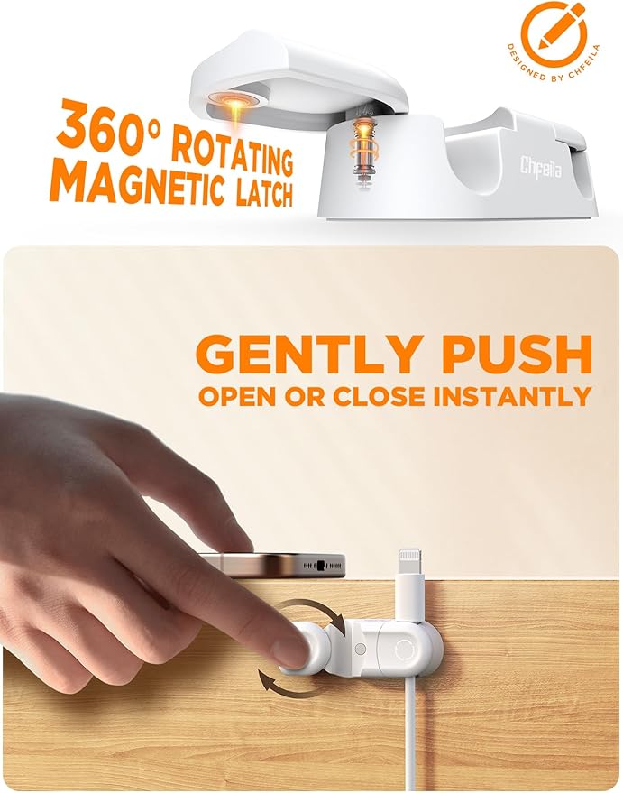 Magnetic Cable Clips - Chfeila 8Pack [Dual Slot] [360°Rotating & Twist-Lock] Cord Management, Adhesive Phone Charging Keeper, Wire Organizer Holder for Nightstand, Home Office Desk Accessories Decor