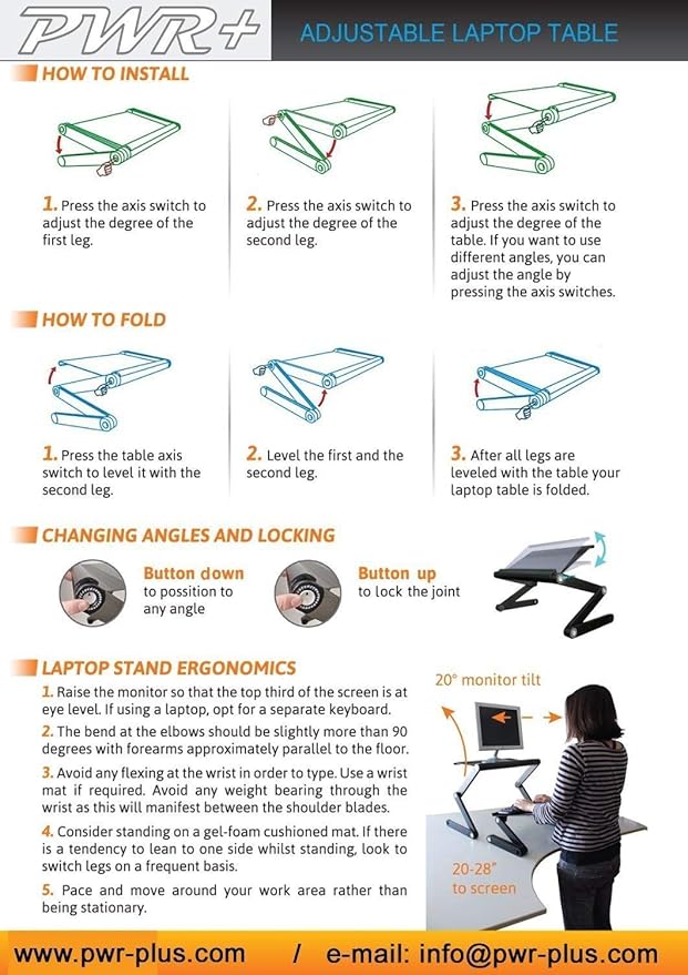 PWR+ Laptop Table Stand Adjustable Riser: Portable with Mouse Pad Fully Ergonomic Mount Ultrabook MacBook Gaming Notebook Light Weight Aluminum Black Bed Tray Desk Book Fans Up to 17 inch