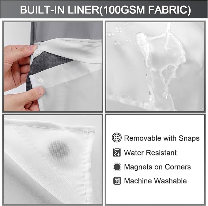 YellyHommy No Hook Shower Curtain with Snap in Liner Set Less Waffle Shower Curtain for Bathroom (Dark Grey, 81" L x 72" W)