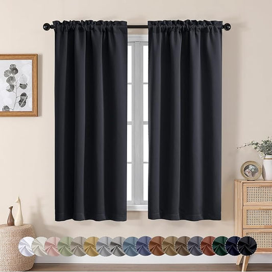 Aiyufeng Halloween Black Blackout Curtains for Bedroom 63 Inch Length 2 Panels, Solid Thermal Insulated Energy Saving Rod Pocket Window Treatment Curtains Blackout Drapes, W40 x L63 Inch, Black