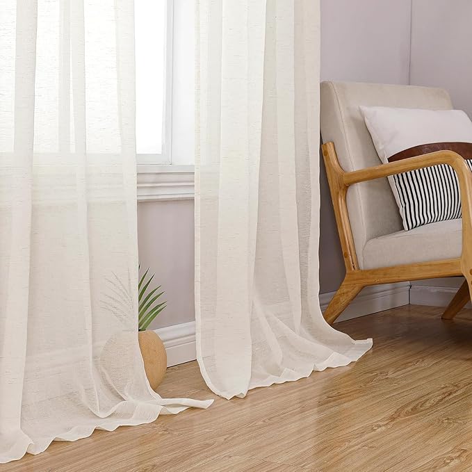 Aiyufeng Linen Sheer Curtains 63 Inch Length 2 Panels for Living Room, Farmhouse Light Filtering Voile Linen Drapes for Bedroom, Patio, Sliding Door, Each 40" W x 63" L