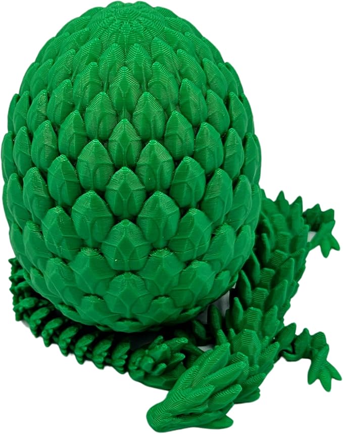 3D Printed Dragon Egg Articulating Gemstone Dragon Fidget Figurine - Vibrant Color Dragons Flexible ADHD, Autism and Anxiety Relief - Articulated Joints (Green)