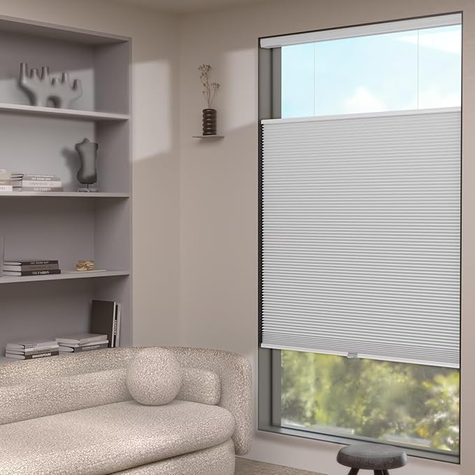 MYshade Top Down Bottom Up（TDBU） Cellular Shades, 1.5 inch Cordless Blackout Honeycomb Pleated Blinds for Windows Home Bedroom Office, Light Control, Thermal Insulated, 24" W x 64" H, White