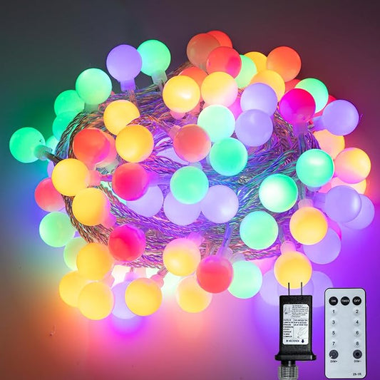 Ogrmar 49 ft 100 LED Globe Ball String Lights 8 Modes Fairy String Lights with Remote, Timer Function & Connectable for Indoor Outdoor Wedding Birthday Christmas Tree Garden Decor (100, Multicolor)