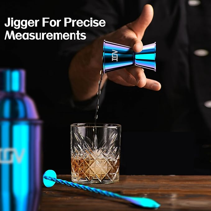 IOV Cocktail Shaker Bar Set, 24oz Martini Shaker with Built-in Strainer, Bar Tool Kit with Recipes Booklet, Professional Stainless Steel Large Bartender Drink Shaker Margarita Alcohol Mixer-Rainbow