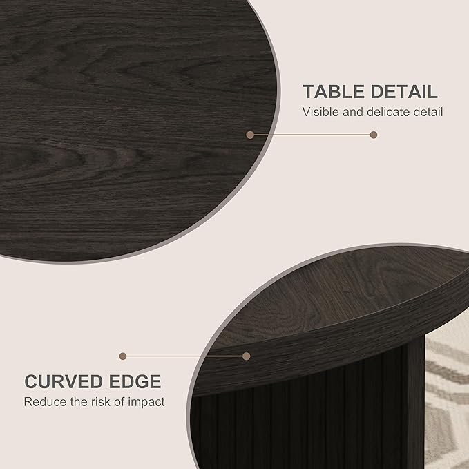 Wooden Round Coffee Table, 35" Coffee Table with Smooth Thick Mesa, Low Circle Center Table with X Shaped Stable Legs, Accent Tea Table for Living Room, Office, Black