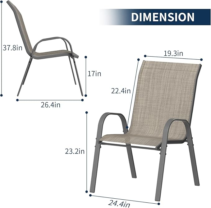 Amopatio Patio Chairs Set of 4, Outdoor Stackable Dining Chairs for All Weather, Breathable Garden Outdoor Furniture for Backyard Deck, Brown