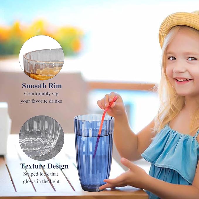 Acrylic Mixed Colors Highball Cups | Plastic Reusable Tumblers | 20oz (Set of 6) | Stackable | BPA-free Tumblers | Shatterproof | Top-rack Dishwasher Safe