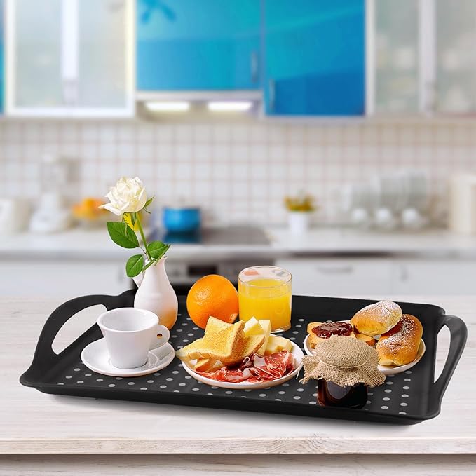 MDLUU Non-Slip Serving Tray with Handles, Food Serving Platter, Set of 2, Black