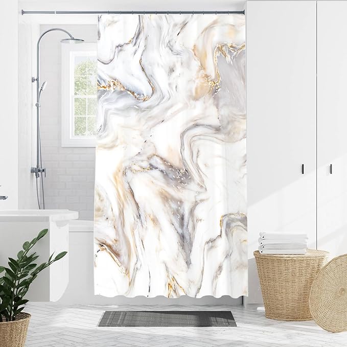 Domoku Grey Gold Marble Shower Curtain,Grey Golden Cracked Lines Abstract Modern Shower Curtain for Bathroom Decor,Waterproof Texture Washable Fabric Shower Curtain,36 X 72