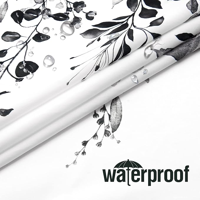 Gibelle Extra Long Shower Curtain 72 x 84, Black and White Floral Shower Curtain, Watercolor Plant Eucalyptus Leaves Fabric Shower Curtain Set with Hooks