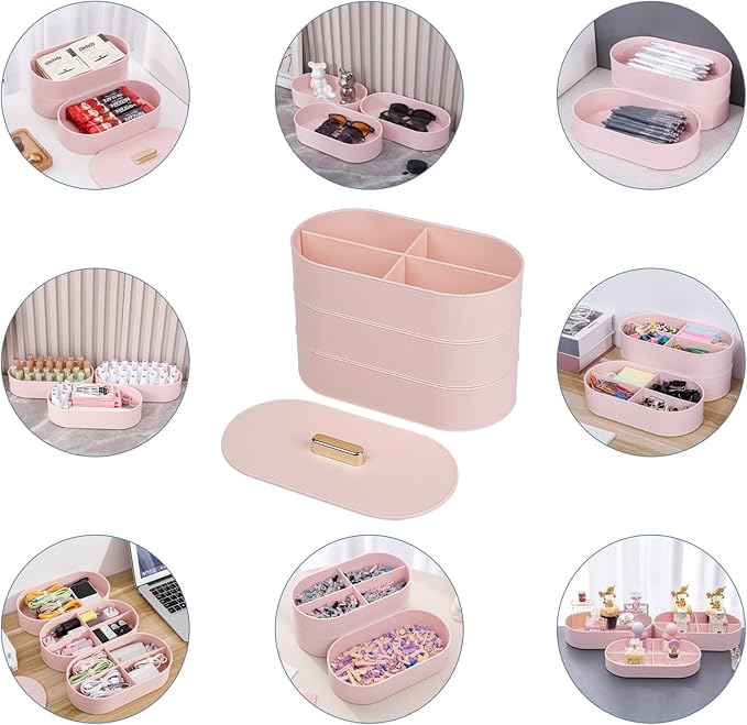 Yesesion Large Cable Storage Organizer with Lid, Plastic Cord Box with 20pcs Wire Ties, Desk Drawer Tray for Phone Chargers, Power Cords, Electronics Accessories, Jewelry, Art Craft (Pink)