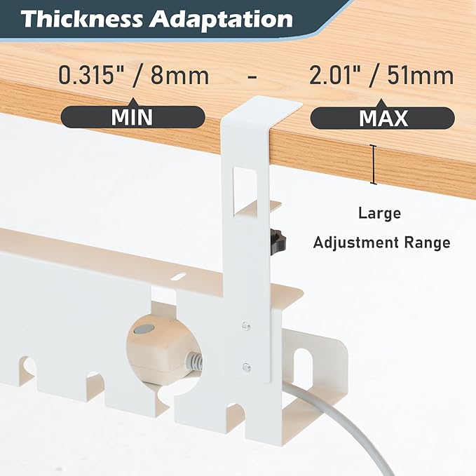 Under Desk Cable Management Tray 2 Pack White, No Drill Cord Organizer with Clamp for Wire Management, Home & Office Accessories