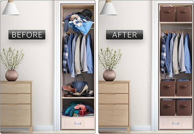 Sorbus Foldable Storage Cubes - 6 Fabric Baskets for Organizing Pantry, Closet, Shelf, Nursery, Playroom, Toy Box, Cubby -11 Inch Dual Handle Collapsible Closet Organizers and Storage Bins (Chocolate)