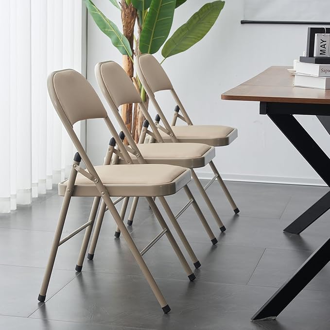 Karl home 6 Pack Brown Folding Chairs with Padded Seats for Outdoor & Indoor, Portable Stackable Commercial Seat with Steel Frame for Events Office Wedding Party, 330lbs Capacity