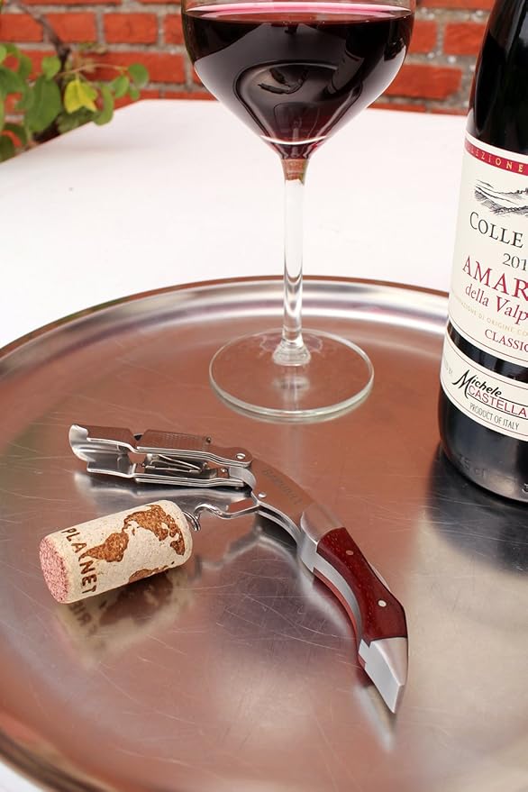 Barvivo Red Pear Wine Opener with Foil Cutter Knife and Cap Remover, Double Hinged Manual Wine Key for Bartenders, Servers, Waiters, Stainless Steel Wine Bottle Opener Corkscrew