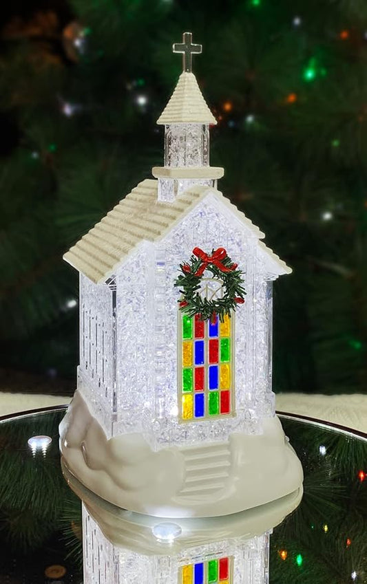 Christmas Tabletop Decor, LED Lighted Acrylic Christmas Chaple Church, Battery Operated (not Included) (10.8" H x 5.8" W x 6.5" D) by Moments in Time