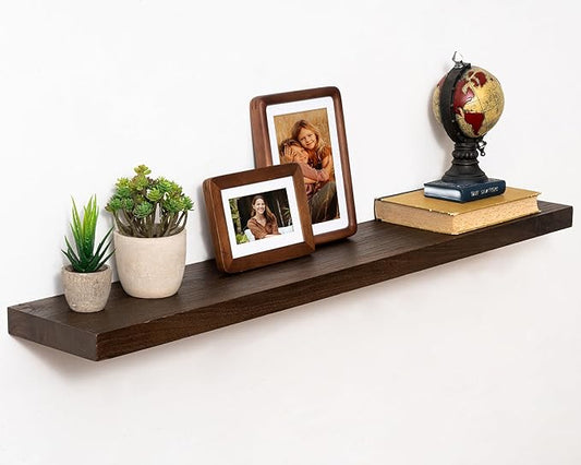 Marsmiles 40 inch Floating Shelves for Wall Solid Elm Wood Wall Mounted Shelves|Rustic Long Floating Shelves with Invisible Bracket for Bathroom Living Room Kitchen|Walnut, 1 Pack