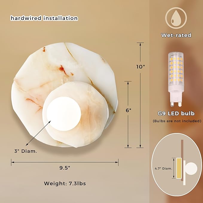 Organic Cream Onyx Wall Sconce, Natural 6 Inch Diam Wall Mounted Lamps, Hand-Polished Vanity Light, Wall Light for Hallway, Kitchen, Bedroom, Living Room