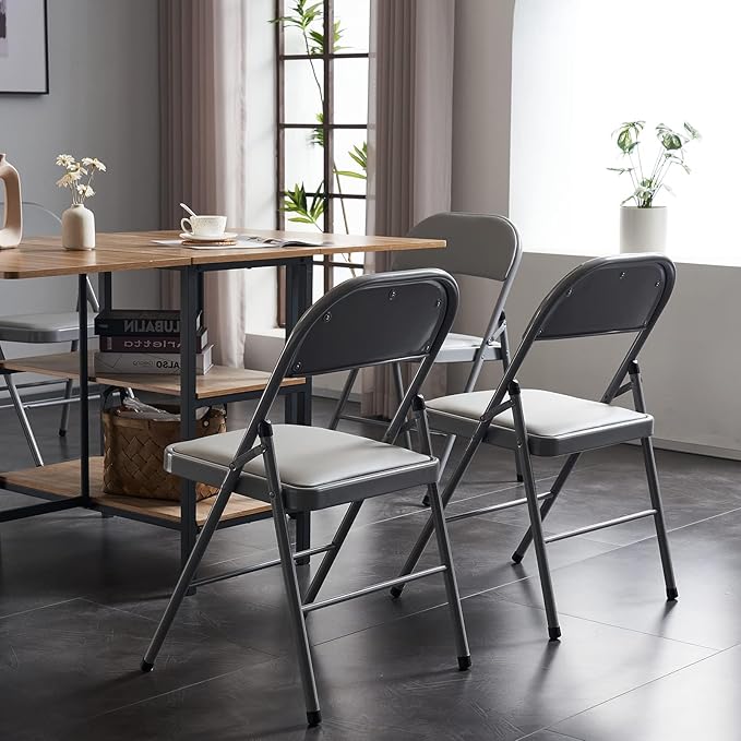 Karl home 10 Pack Grey Folding Chairs with Padded Seats for Outdoor & Indoor, Portable Stackable Commercial Seat with Steel Frame for Events Office Wedding Party, 330lbs Capacity