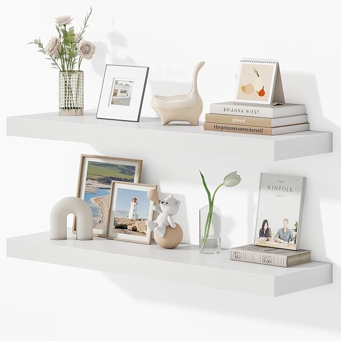 Dreamland 36 Inches Floating Shelves for Wall, 9.3" Deep Long Floating Shelves Set of 2, Large Display & Storage Shelf, Wall Shelf for Bathroom Bedroom Living Room Kitchen Office, White