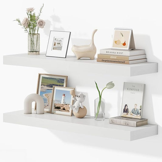 Dreamland 36 Inches Floating Shelves for Wall, 9.3" Deep Long Floating Shelves Set of 2, Large Display & Storage Shelf, Wall Shelf for Bathroom Bedroom Living Room Kitchen Office, White