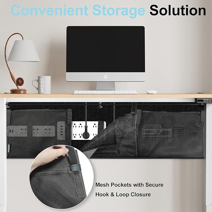 No Drill Under Desk Cable Management and Privacy Panel 2 in 1 | Modesty Panel with Cord Organizer |Felt Standing Desk Back Skirt for Office,Home(47.2")