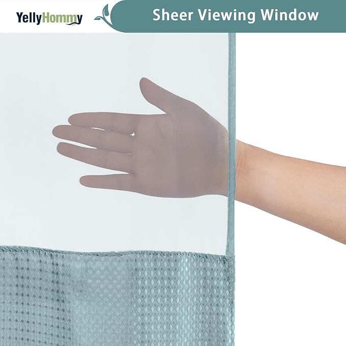 YellyHommy No Hook Shower Curtain with Snap in Liner Set Less Time Waffle Shower Curtain for Bathroom 75" L x 72" W Cyan