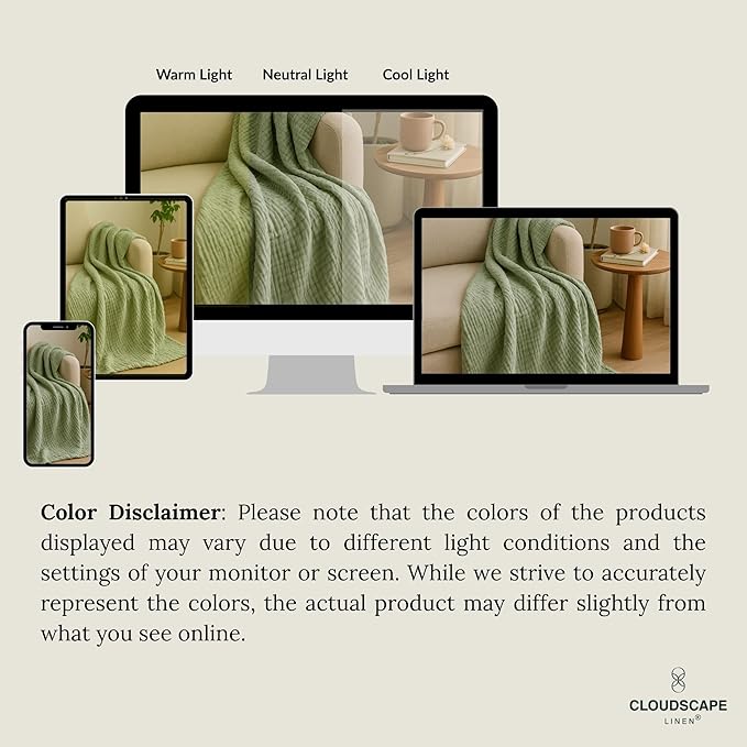 Cloud Scape Linen 100% Cotton 8 Layer Muslin Blanket Twin Size,Lightweight, Breathable Bed Blanket, Suitable for All Season, Cotton Gauze for Couch & Sofa, 68x92, Seafoam Green