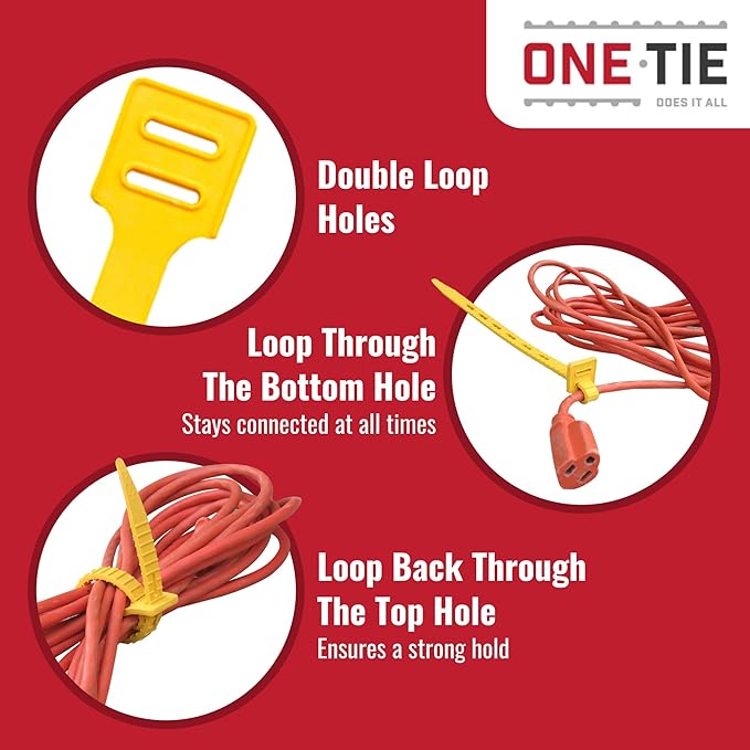 ONE TIE 20-Inch Reusable Zip Ties, Large Cable Management & Cord Organizer Zip Ties for Home, Office, and Industrial Use, Great for Gardening, Weather Resistant, Indoor/Outdoor Use, USA, 10pcs, Green