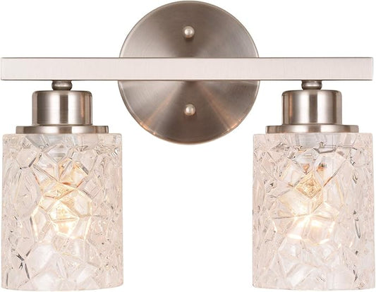 ALICE HOUSE 12.2" Vanity Lights, 2 Light Wall Sconce Lighting, Brushed Nickel Bathroom Lights Over Mirror, Bathroom Lighting, ETL Listed, AL9082-W2