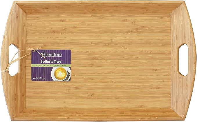 Totally Bamboo Butler's Serving Tray with Handles, Decorative Tray for Ottoman or Coffee Table, 23" x 15"