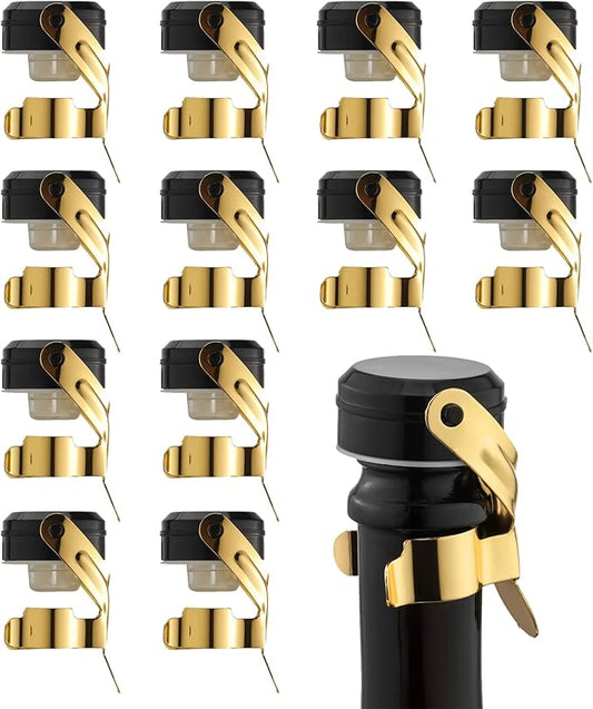 WOTOR Champagne&Wine Bottle Stoppers Stainless Steel with Food Grade Silicone, Leak Proof Keep Fresh Reusable Saver, Cork Suitable for Wine, Champagne, Cava, Prosecco and Sparkling (12 Pack Gold）