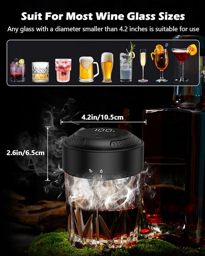KeeKit Electric Whiskey Smoker Kit, Flameless Cocktail Smoker with Built-in Lighter, Old Fashioned Drink Maker Kit with 6 Wood Chips & Ambient Light, Bourbon Whiskey Gifts for Men, Dad, Husband