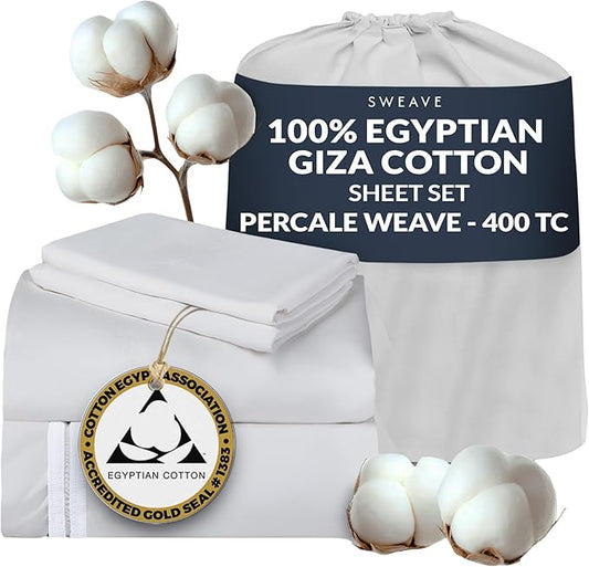 100% Egyptian Cotton Percale Sheets California King - Genuine Luxurious 400 Thread Count - Naturally Crisp, Breathable, Skin-Friendly & Cooling - Softer After Each Wash -Oeko-TEX Certified Giza