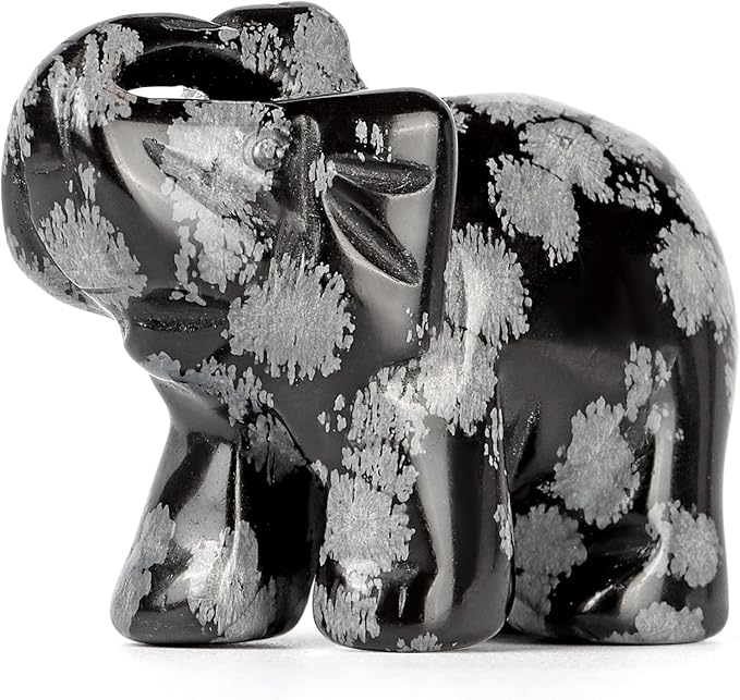 SMQ Snowflake Stone Crystal Elephant Statue,Hand Carved Quartz Healing Gemstone Elephant Figurine Crafts Gifts Collectible Decor for Home Office Desk(2Inches)