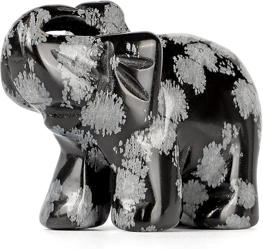 SMQ Snowflake Stone Crystal Elephant Statue,Hand Carved Quartz Healing Gemstone Elephant Figurine Crafts Gifts Collectible Decor for Home Office Desk(2Inches)