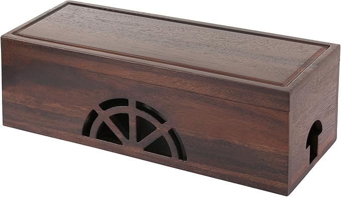 Wood Cable Management Box - 15.8" (L) x 6" (W) 5.5" (H) Walnut Wood Cable Hider Box, Cord Hider with Magnet Design & Outlet Hole, Power Strip Surge Protect & Organizer for Home Office Kitchen TV Wires
