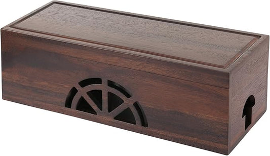 Wood Cable Management Box - 15.8" (L) x 6" (W) 5.5" (H) Walnut Wood Cable Hider Box, Cord Hider with Magnet Design & Outlet Hole, Power Strip Surge Protect & Organizer for Home Office Kitchen TV Wires