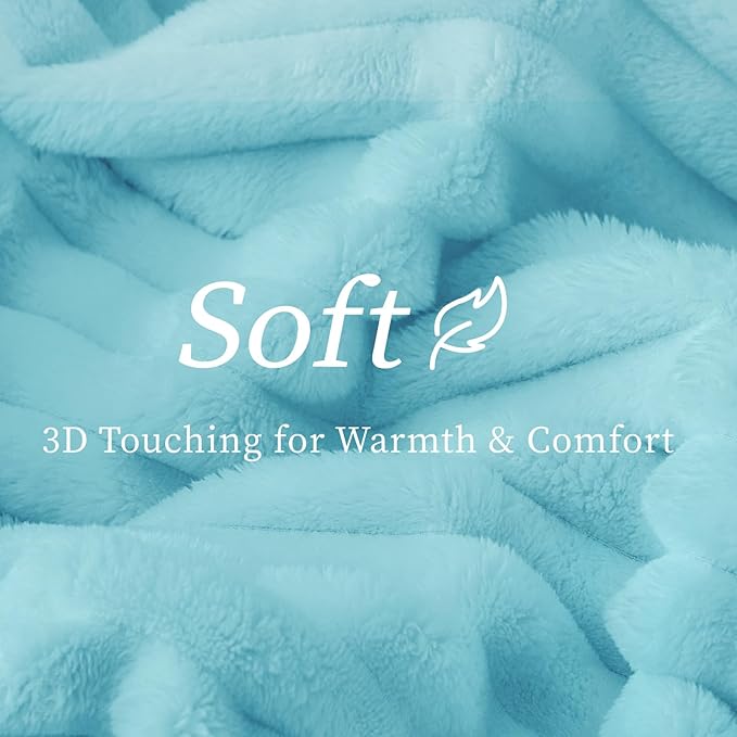 BEDELITE Fleece Throw Blanket for Couch - 300GSM Soft & Warm Fluffy Sky Blue Blanket, Decorative and Giftable Striped Blankets for Women, Men, 50"x60"
