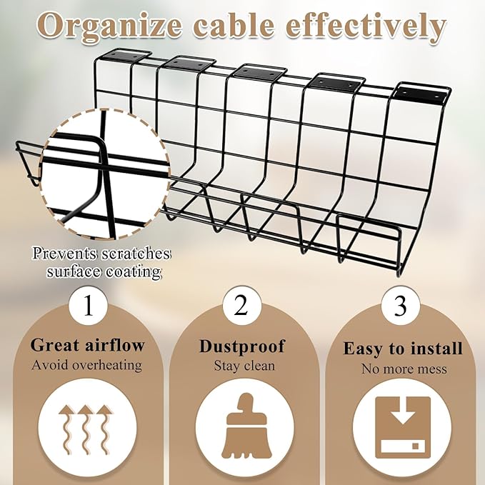 STARVAST 3 Pack Under Desk Cable Management Tray, Metal Wire Cable Management Tray Cord Organizer, Sturdy Wire Management Under Desk Shelf for Office, Studio and Home
