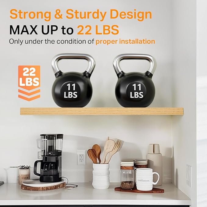 BAYKA Floating Shelves, 22.5 inch Rustic Wood Wall Mounted Shelves Bathroom, Bedroom, Living Room, Kitchen, Hanging Shelf for Books/Storage/Decor (Oak-Toned,Set of 2)