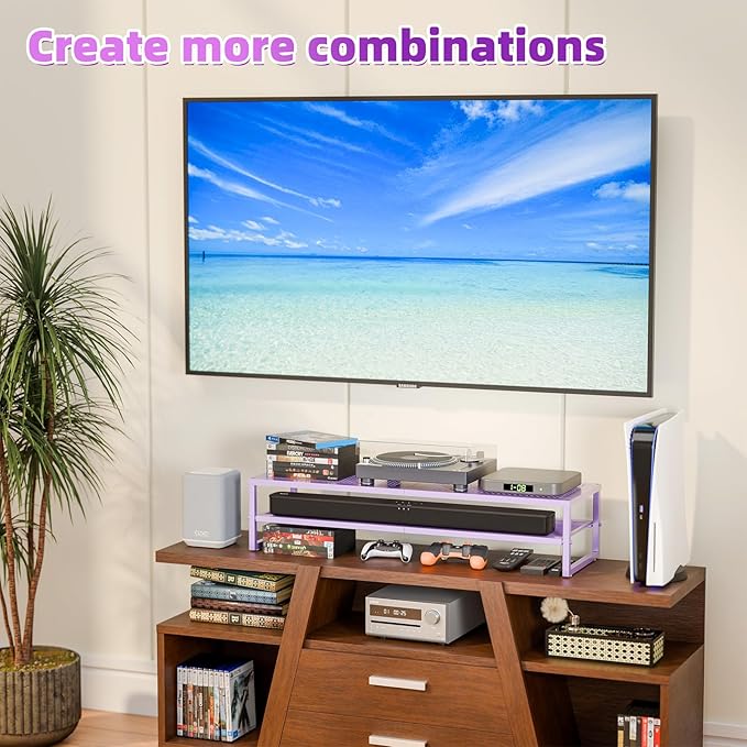 Simple Trending 2 Tier Metal Dual Monitor Stand Riser, Computer Office Desktop Organizer for 2 Monitors with 32"x10" Mouse Pad for Laptop, Printer, TV, Purple