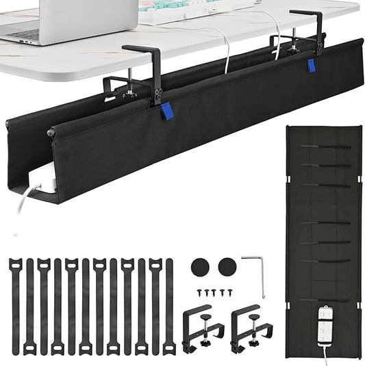 48" Under Desk Cable Management Tray- Clamp/Screw Mount Desk Cable Organizer Cable Tray Hiders for Office&Home