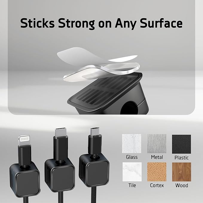 6 Pack Self Adhesive Mangetic Cable Clips, Cable Mangement, Cord Holder, Organizer for Desk, Wall, PC, Phone, Office, USB, Ethernet, Power Cords, Black, FILTERGUARIAN