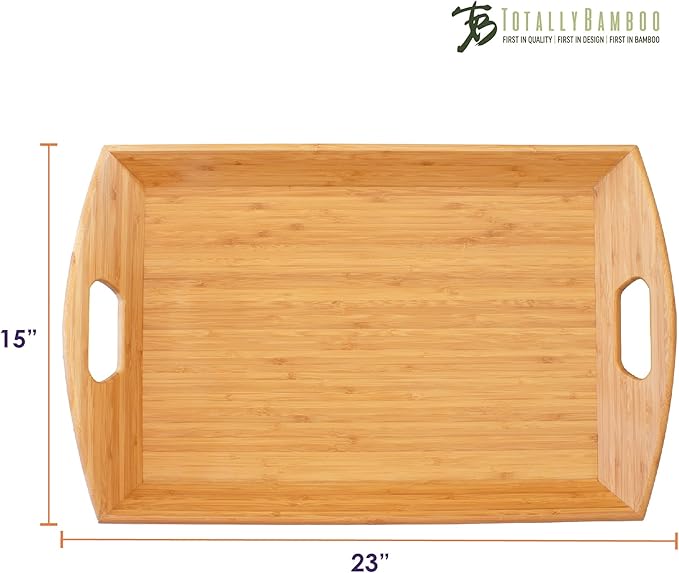 Totally Bamboo Butler's Serving Tray with Handles, Decorative Tray for Ottoman or Coffee Table, 23" x 15"