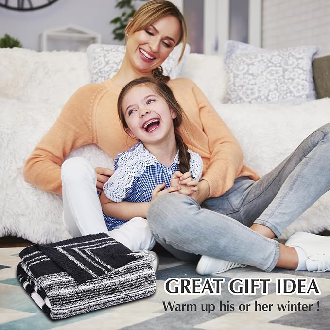 WRENGONGE Black White Throw Blanket, 50x70 Soft Cozy Striped Throw Blankets for Couch, Sofa, Bed, Travel, Lightweight Fluffy Warm Plush Decorative Blankets for Women, Men,Kids Gift