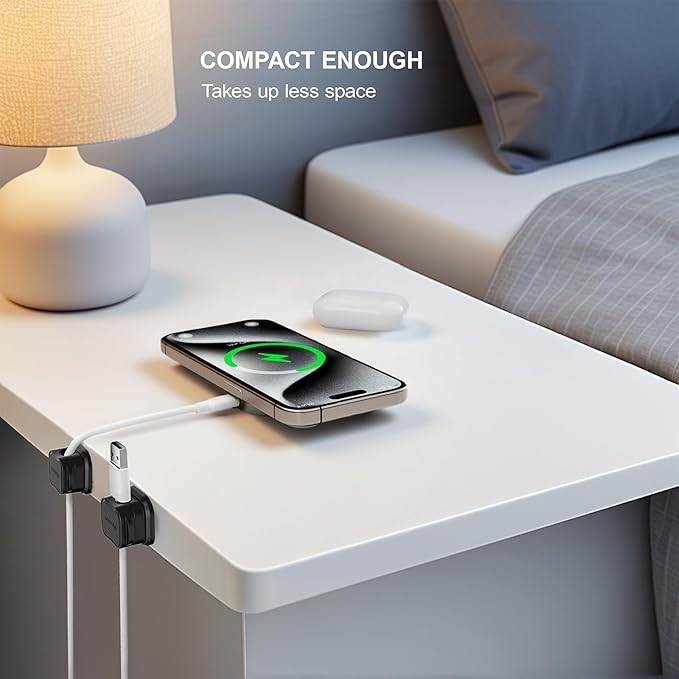 6 Pack Magnetic Cable Clip Organizer Cord Holder, Picozon Adhesive Cable Management, Wire Phone USB Charger Cable Holder Keeper Organizer for Car, Office Home Desktop, Wall, Night Table - Black